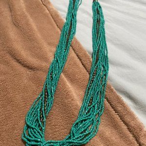 Teal & Gold Beaded Necklace